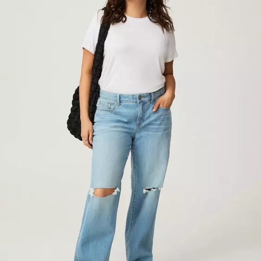 torrid Light Wash Straight-Leg Jeans with Knee Rips - Picture 2 of 9